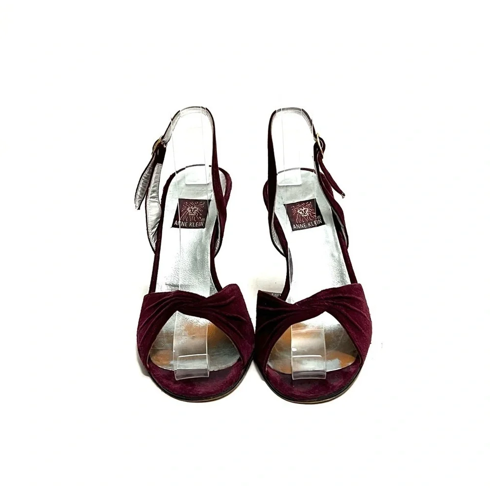Vintage 1990s maroon suede twisted vamp formal slingback heels
